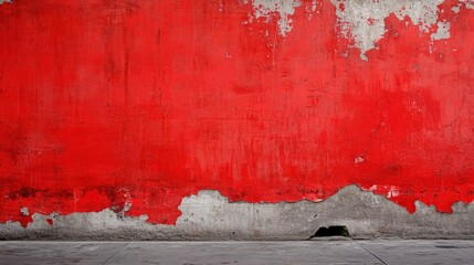 Poster - A weathered red wall with peeling paint, revealing a textured surface and a small hole at the bottom.