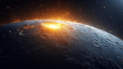 Wall Mural - A glowing view of the Moon's surface from space with distant stars in the background. Generative AI