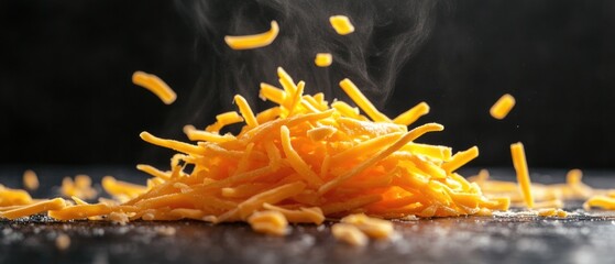 Poster - A pile of shredded cheese sitting on a table, ready for use in various recipes