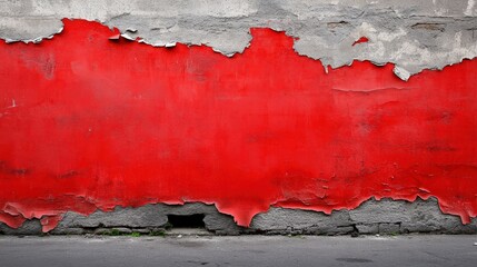 Poster - A textured wall showcasing peeling red paint, revealing concrete beneath, creating an urban and weathered aesthetic.