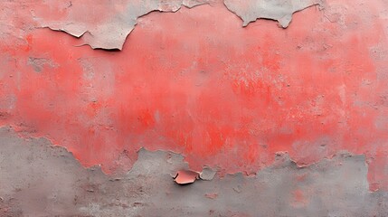 Poster - A textured surface showcasing layers of peeling paint in shades of red and gray, creating a visually striking abstract pattern.