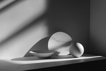 Poster - A still life composition of two bowls on a table, captured in black and white
