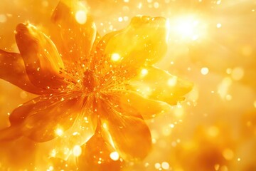Poster - A close-up shot of a bright yellow flower with tiny water droplets on its petals, great for use in spring or summer themed designs