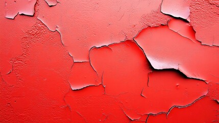 Poster - A close-up of a textured red wall with peeling paint, showcasing layers and cracks for a distressed, vintage look.
