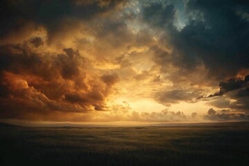Aufkleber - A single horse stands alone in a green field under a cloudy sky