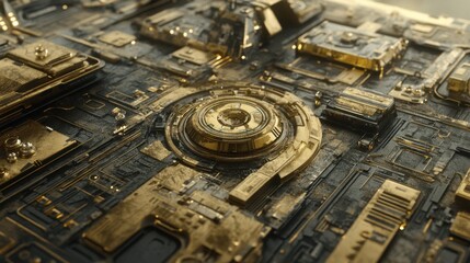 Poster - Intricate Gold Circuit Board Design with Detailed Patterns and Textures