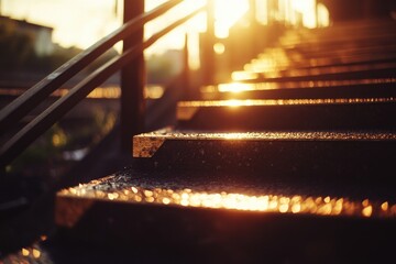 Poster - A close-up view of a staircase with steps and railings