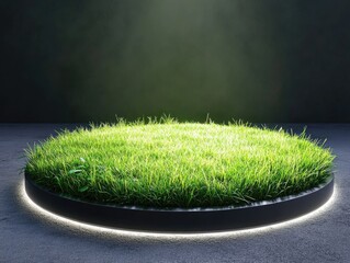 Poster - A serene landscape of a green grass field illuminated by a soft light, great for backgrounds and peaceful scenes