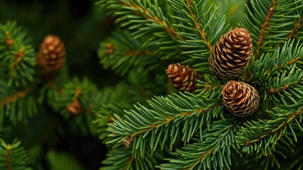 Poster - A close-up view of pine cones on a tree branch