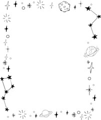 Sticker - Star celestial divider, border frame, space with blink stars,  planets, comets. Doodle siple line  