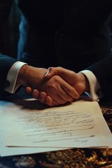 Poster - Two people signing a document, formal agreement between colleagues or partners