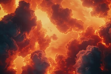 Poster - A bright and cloudy day with many orange clouds in the sky