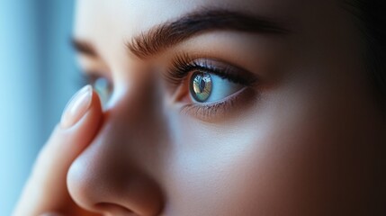 Poster - Portrait of a woman's eye and hand, looking introspective