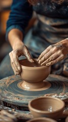 Poster - Woman creates a bowl from clay