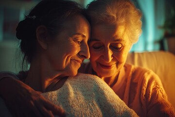 Poster - A tender moment between two women on a cozy couch