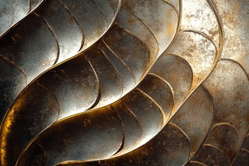 Poster - A close-up view of a metal sculpture depicting the tail of a dragon, with intricate details and textures