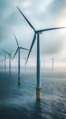 Poster - A cluster of wind turbines floating on the surface of the ocean
