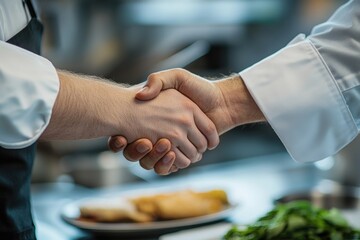 Poster - Two individuals clasping hands, conveying agreement or friendship