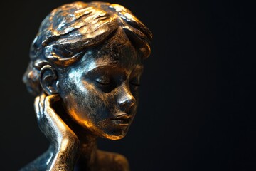 Poster - A close-up view of a statue depicting a woman's face and neck