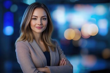 Poster - Portrait of a woman with her arms crossed, looking directly at the camera