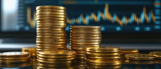 Aufkleber - A pile of shiny gold coins on a table, great for financial or treasure-themed projects