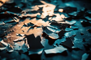 Poster - A close-up shot of broken glass fragments on a table