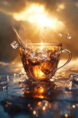 Poster - A refreshing cup of ice tea served on a table