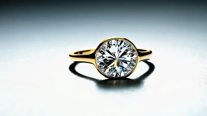 Aufkleber - A gold and diamond ring. The ring is on a table. The table is white