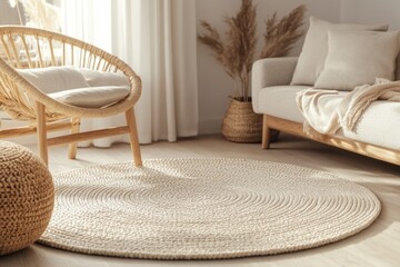 Poster - Comfortable seating area with a couch, chair, and rug