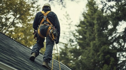 Poster - A person fixing a roof, providing a practical and versatile image for various uses