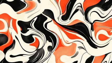 Poster - Abstract Fluid Art in Black, White, Red and Cream Color Palette