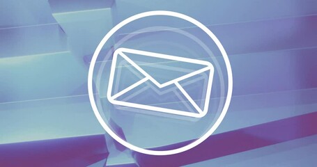 Poster - Envelope icon over blue geometric background, symbolizing digital communication animation