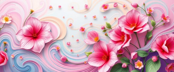 Poster - abstract swirling pastel floral design, vibrant spring blooms , backdrop, wallpaper
