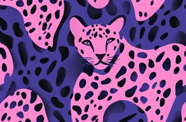 Poster - Vibrant Abstract Pink Leopard Pattern on Deep Purple Background for Modern Textile and Wallpaper Designs