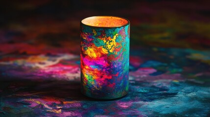 Poster - Colorful Decorative Candle with Vibrant Background and Glow Effect