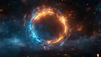 Wall Mural - abstract swirling ring of fire and ice in a cosmic backdrop