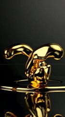 Poster - Flowing liquid gold sculpture morphing into abstract art on reflective surface