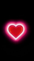 Poster - Glowing neon heart animation with pulsating pink light on black background