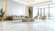 © bcendet - Luxurious living room with beige sofa, gold accents, and marble floor