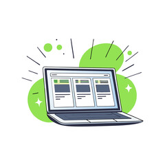 Poster - Laptop vector featuring an open screen displaying a webpage layout, symbolizing digital work, online browsing, and modern technology.
