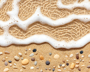 Wall Mural - ocean wave foam on sandy beach with pebbles