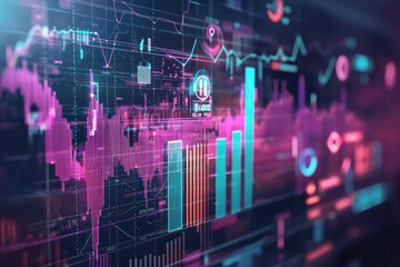 Aufkleber - Business success illustrated in 3D, with bar graphs, charts, and financial icons.