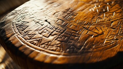 Poster - Detailed Carved Wooden Surface with Intricate Patterns and Texture