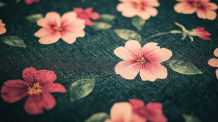 Poster - Floral Pattern Design with Pink Flowers on Dark Background Texture