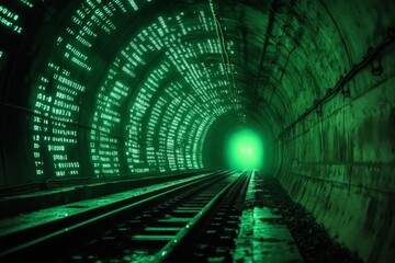 Dark tunnel, glowing green code