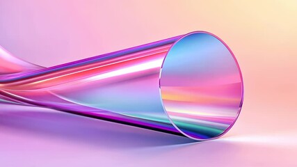 Poster - Iridescent luminescence crystal glass plates reflecting prismatic colors against gradient background foil, forming dynamic geometric visual with futuristic holographic video 4k