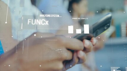 Poster - Hands interacting with digital animation displaying system analysis in school setting