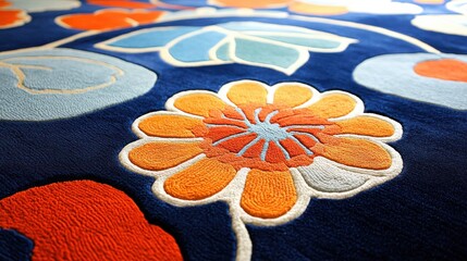 Poster - Vibrant Floral Design on Elegant Blue Fabric Textile Background