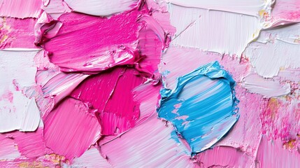 Poster - Vibrant Pink and Blue Acrylic Paint Texture on Canvas Surface