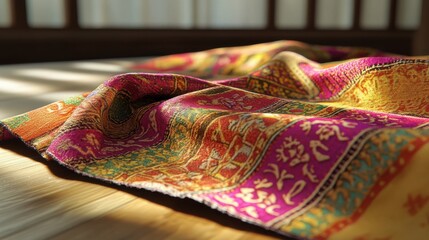 Poster - Vibrant Traditional Fabric with Intricate Patterns and Rich Colors